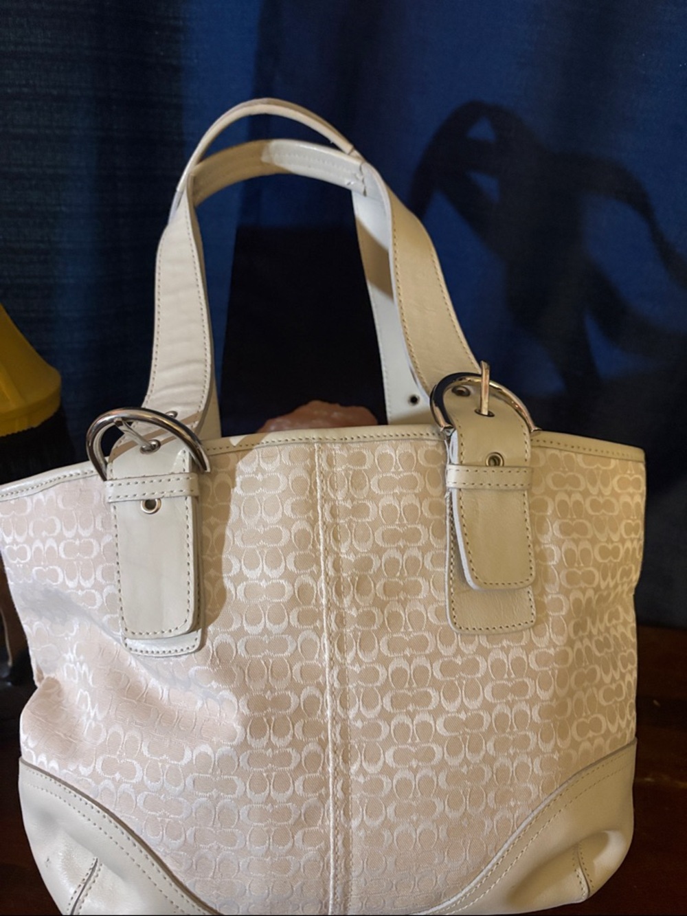 Coach Cream Signature C Tote with Leather Trim